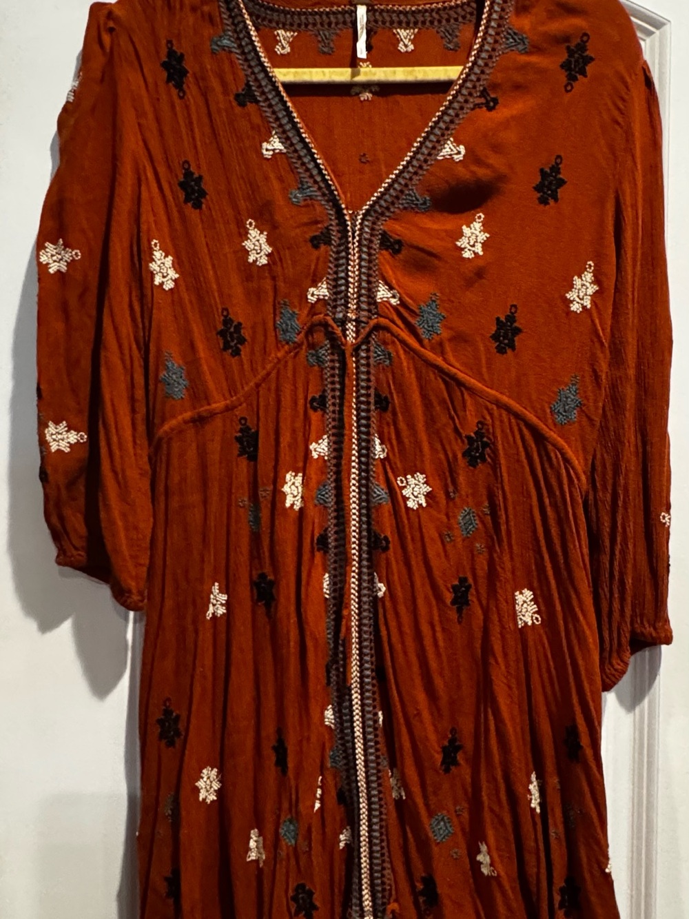 Free People Rust Embroidered Boho Mini Dress Size Small